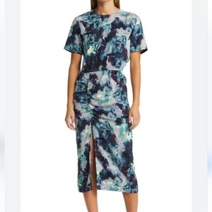 NEW Open Edit Ruched Detail Midi Dress Purple Blue Multi Size 2X